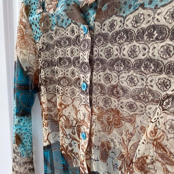 Y2K Sheer Blue Floral Blouse (S) - Picture 5 of 7